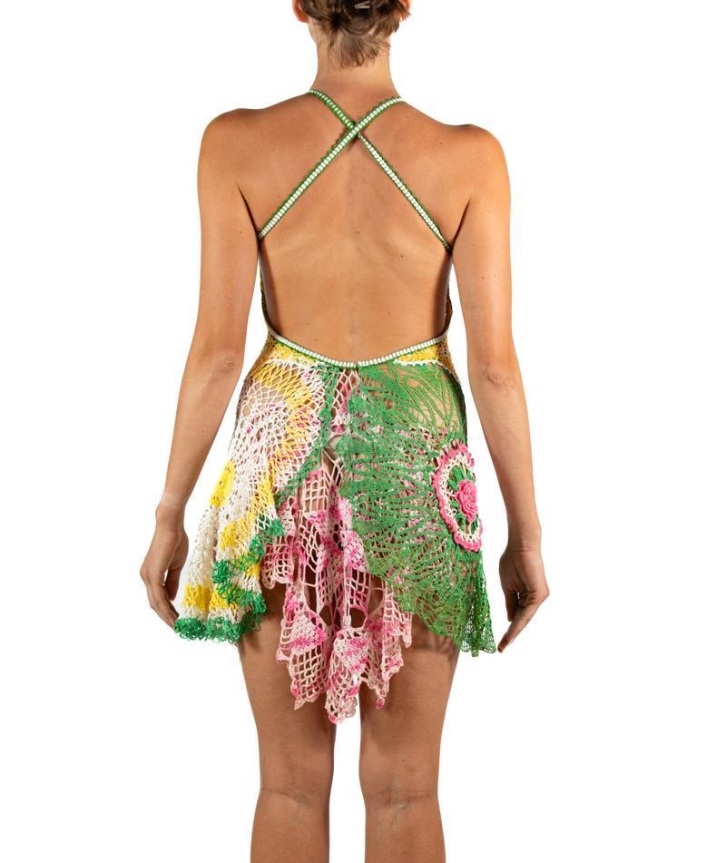 Morphew Collection Yellow & Pink Crochet Mini Dress For Sale 1