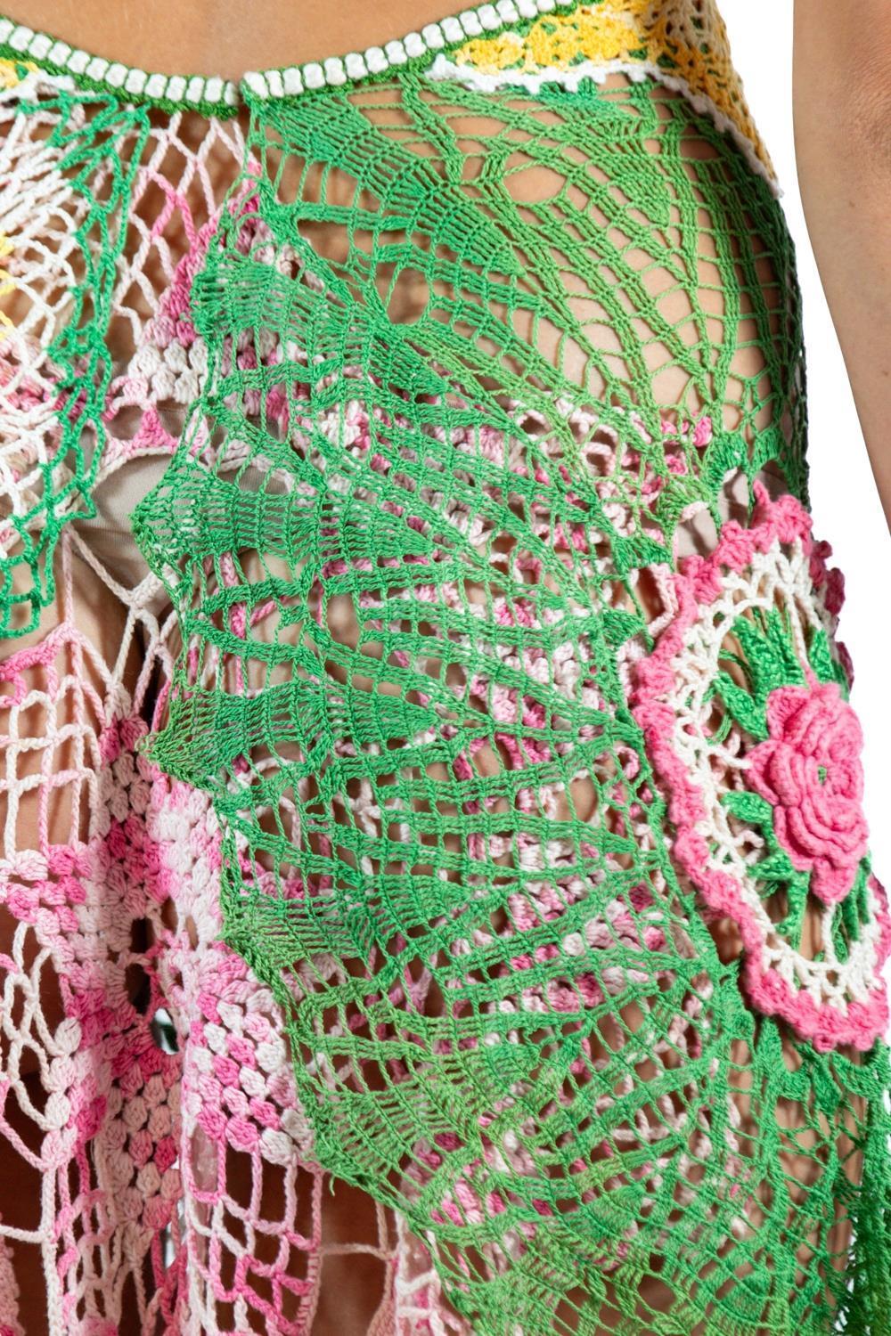 Morphew Collection Yellow & Pink Crochet Mini Dress For Sale 2