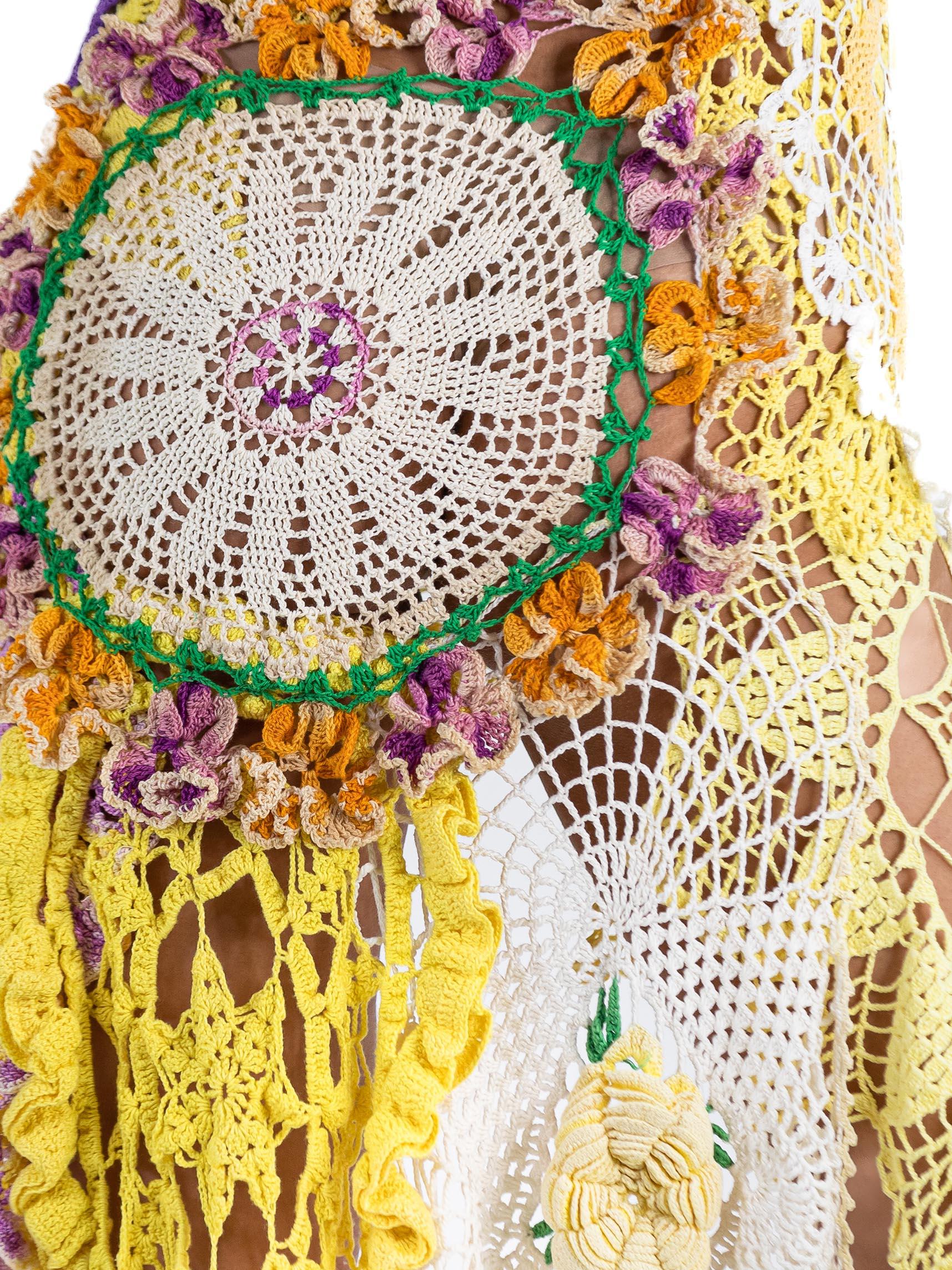MORPHEW COLLECTION Yellow & Purple Cotton Crochet Lace Mini Dress With 3-D Flow For Sale 5