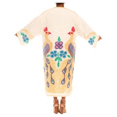 Morphew Collection Yellow & White Cotton Hand Embroidered Chenille Peacock Beac