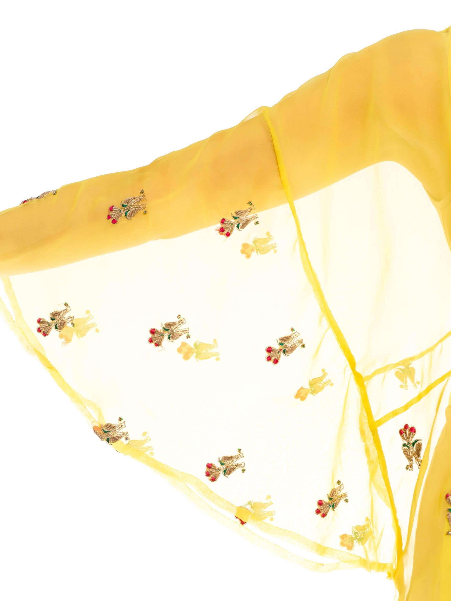 Morphew Collection Yellows & Gold Embroidered Silk Kaftan Made From Vintage Sar For Sale 6