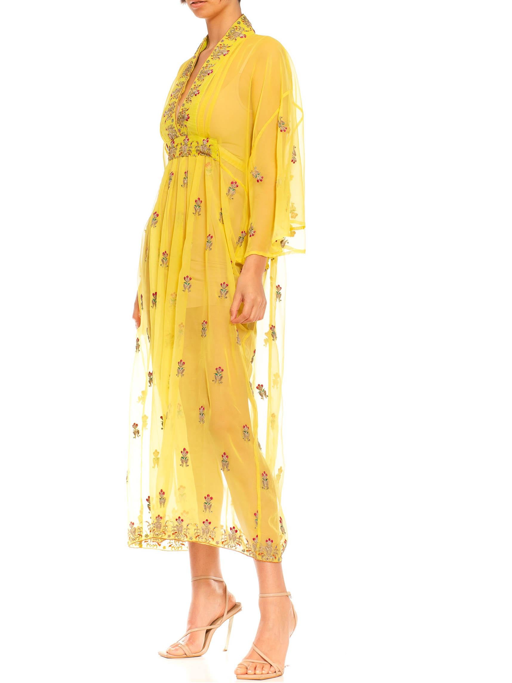 Morphew Collection Yellows & Gold Embroidered Beaded Silk Kaftan Made From Vintage Saris
MORPHEW COLLECTION is made entirely by hand in our NYC Ateliér of rare antique materials sourced from around the globe. Our sustainable vintage materials