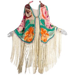 Morphew Cotton Floral Fringe Shawl with victorian clasp 