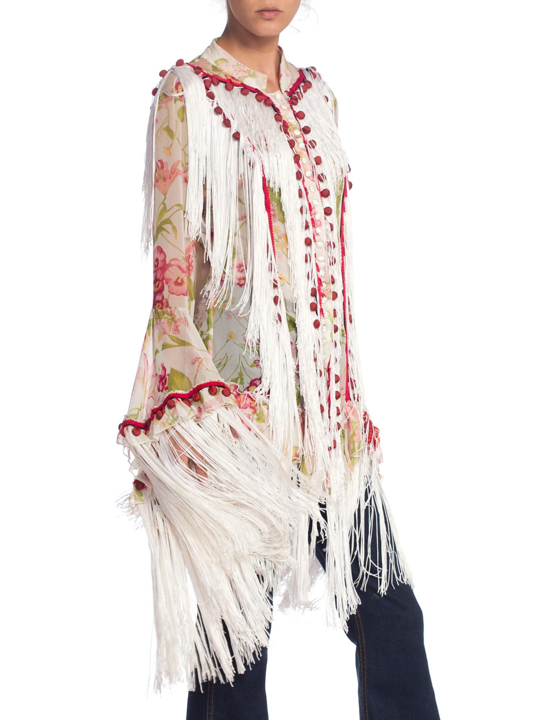 Morphew Fringe Floral Sheer Top In Excellent Condition In New York, NY