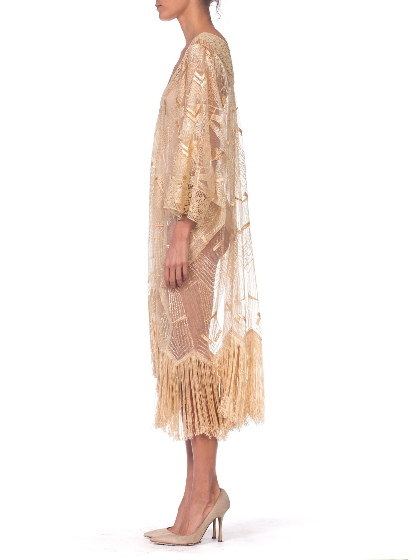 Beige Morphew Kaftan Tunic Dress Made from Art Deco 1920s lace
