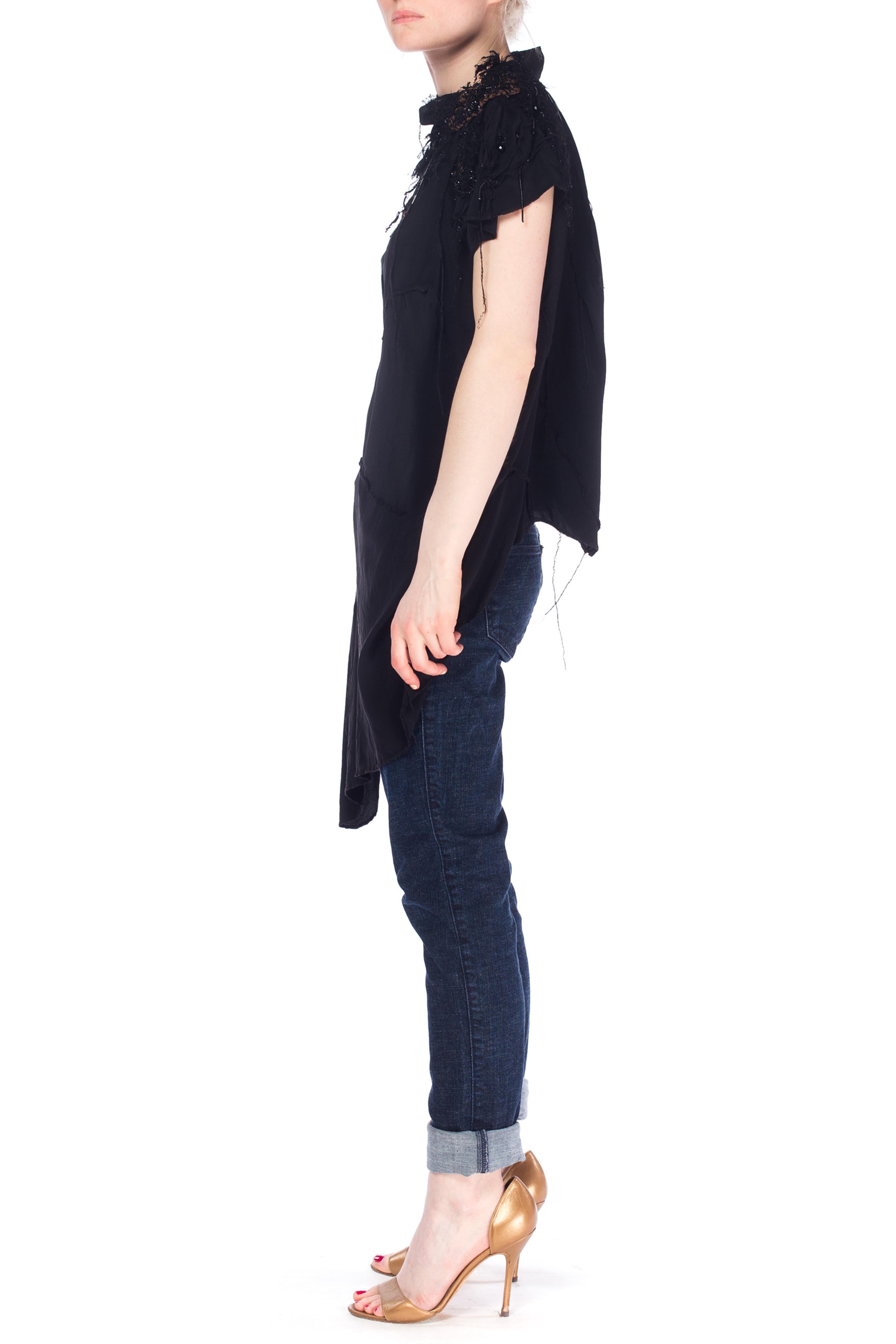 Women's MORPHEW COLLECTION Black Recycled Silk Deconstructed Oversize Top With Victoria For Sale