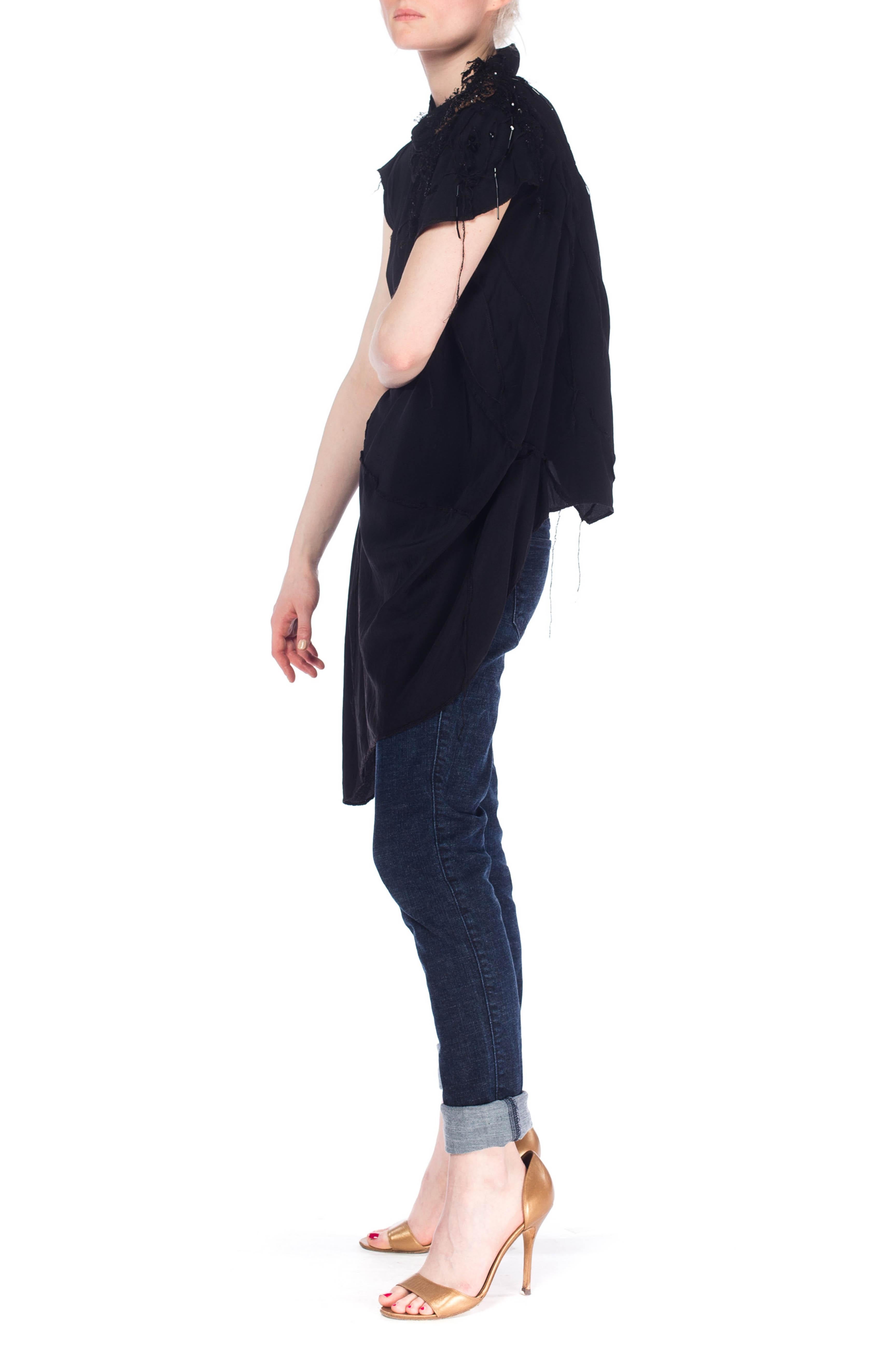 MORPHEW COLLECTION Black Recycled Silk Deconstructed Oversize Top With Victoria For Sale 2