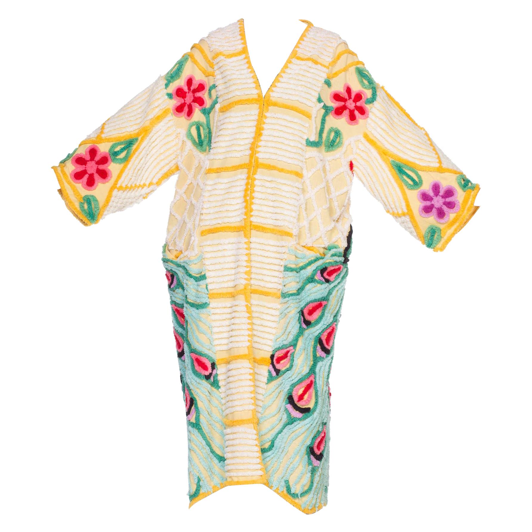 Morphew Lab Chenille Peacock Yellow Kimono Beach Robe