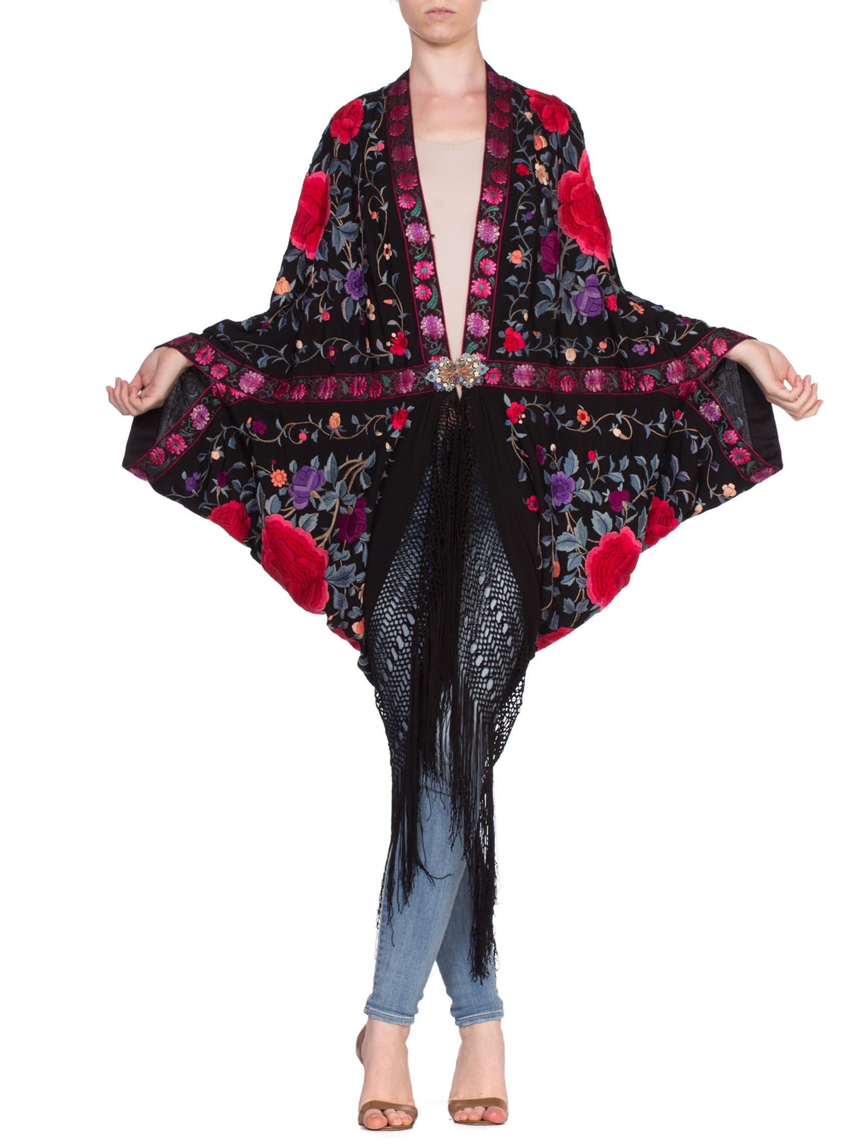 Morphew Lab Cocoon Made From 1920's Hand Embroidered Asian Silk With Fringe And An 1870's Clasp