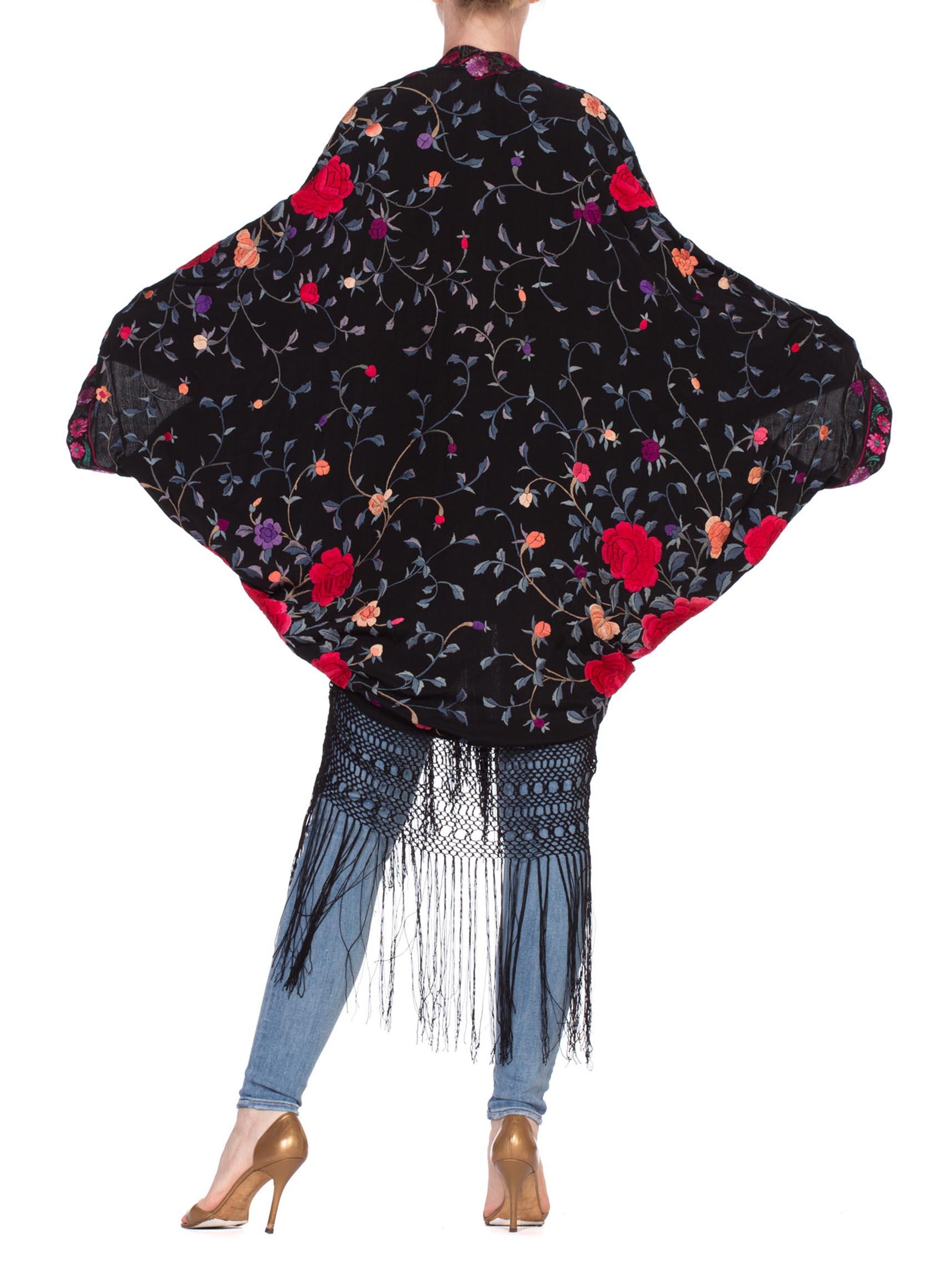 Black Morphew Lab Cocoon Made From 1920's Hand Embroidered Asian Silk With Fringe And 