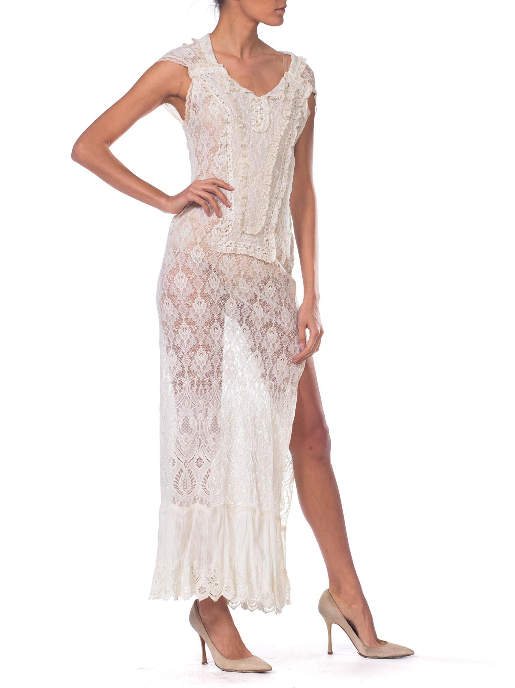 MORPHEW COLLECTION White Maxi Resort Dress Made From Edwardian & 1930'S Lace In Excellent Condition In New York, NY