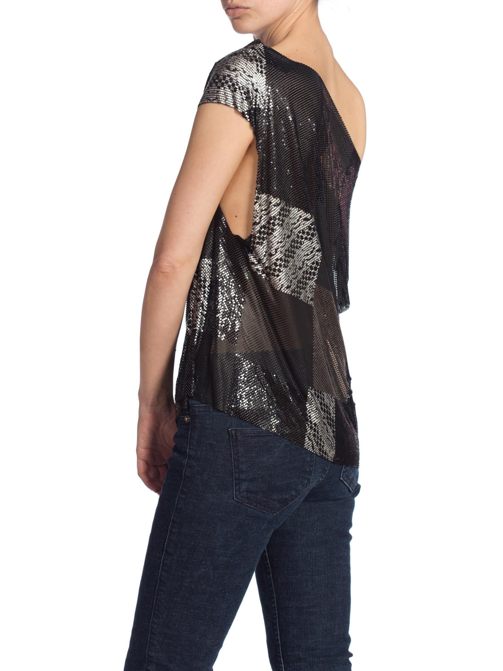 MORPHEW COLLECTION Patch Work Metal Mesh Top In Black With Crystals For Sale 2