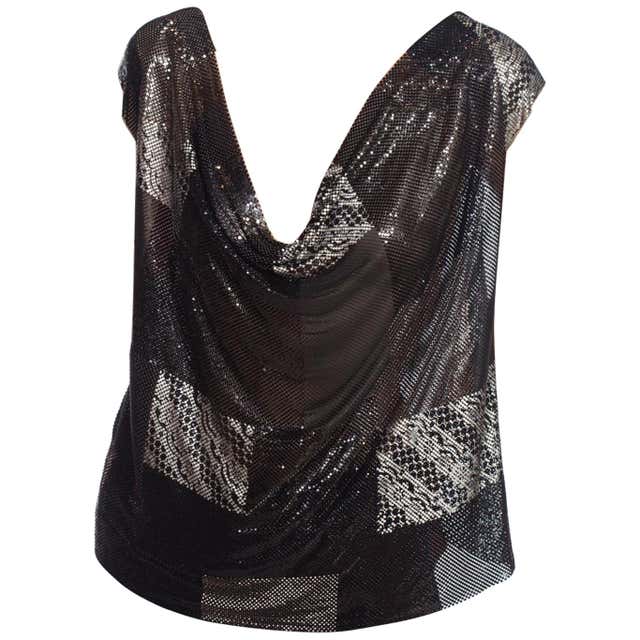 MORPHEW COLLECTION Patch Work Metal Mesh Top In Black With Crystals For ...