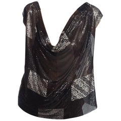 MORPHEW COLLECTION Patch Work Metal Mesh Top In Black With Crystals