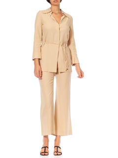 Morphew Vintage Gucci Beige Acetate & Rayon Crepe Back Satin Pant & Wrap Blouse