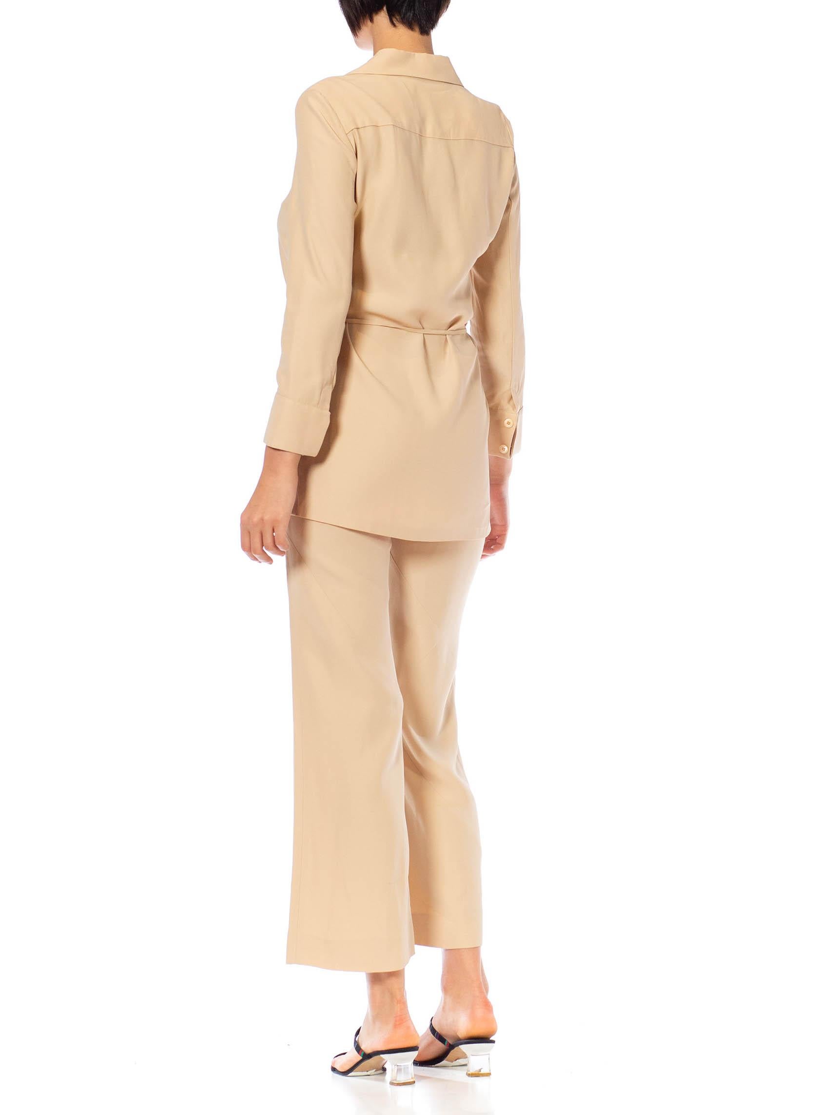 Morphew Vintage Gucci Beige Acetate & Rayon Crepe Back Satin Pant & Wrap Blouse  In Excellent Condition For Sale In New York, NY