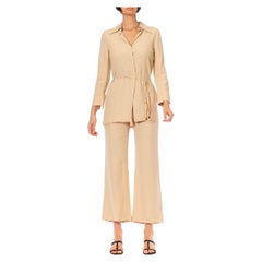 Morphew Vintage Gucci Beige Acetato y Rayón Crepe Espalda Satén Pantalones y Blusa Envolvente