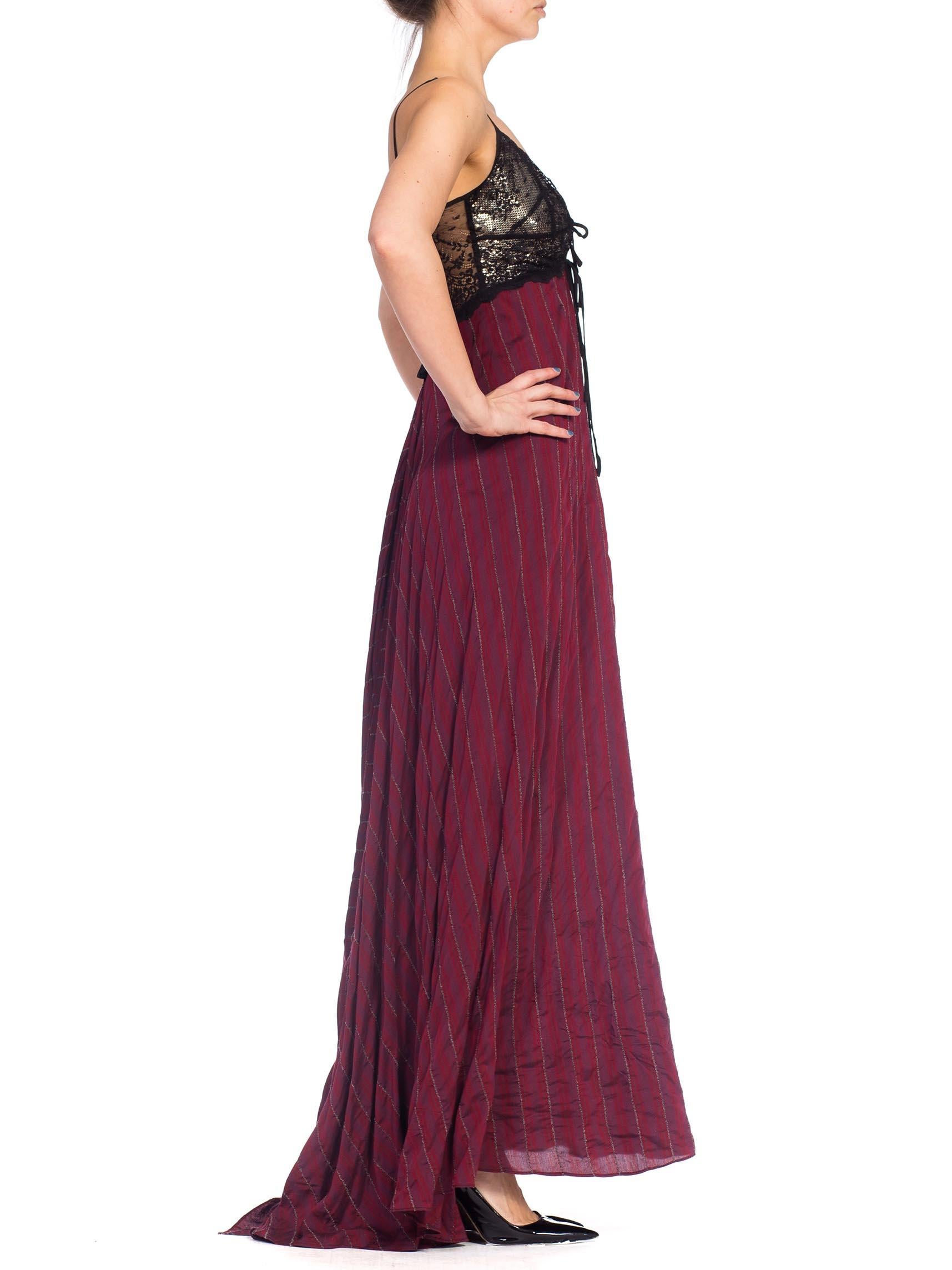 Morphew Collection Silk & Lace Gown With Silver Metal Mesh Lined Bust Slight Train