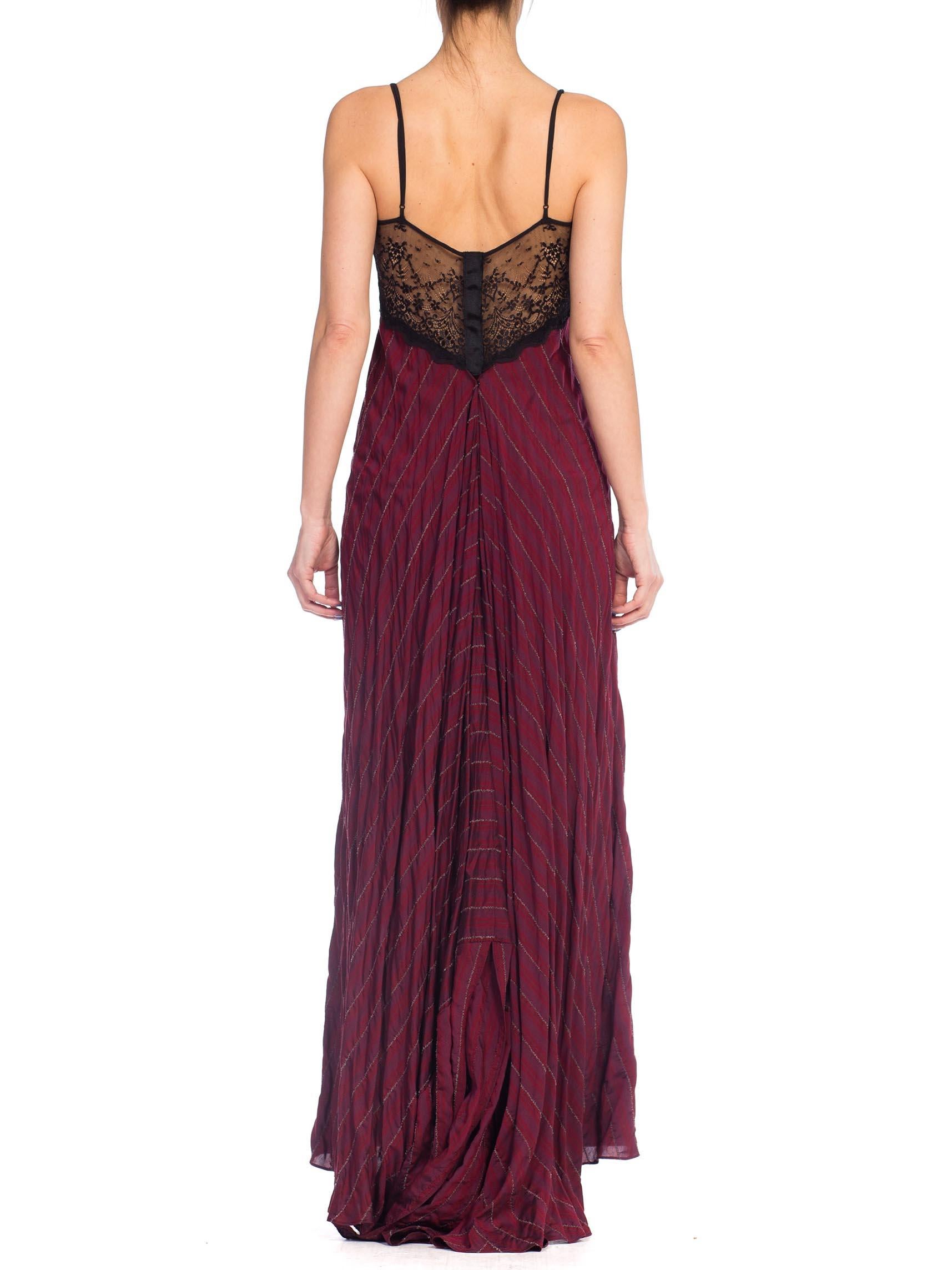 Brown Morphew Collection Silk & Lace Gown With Silver Metal Mesh Lined Bust Slight Tr