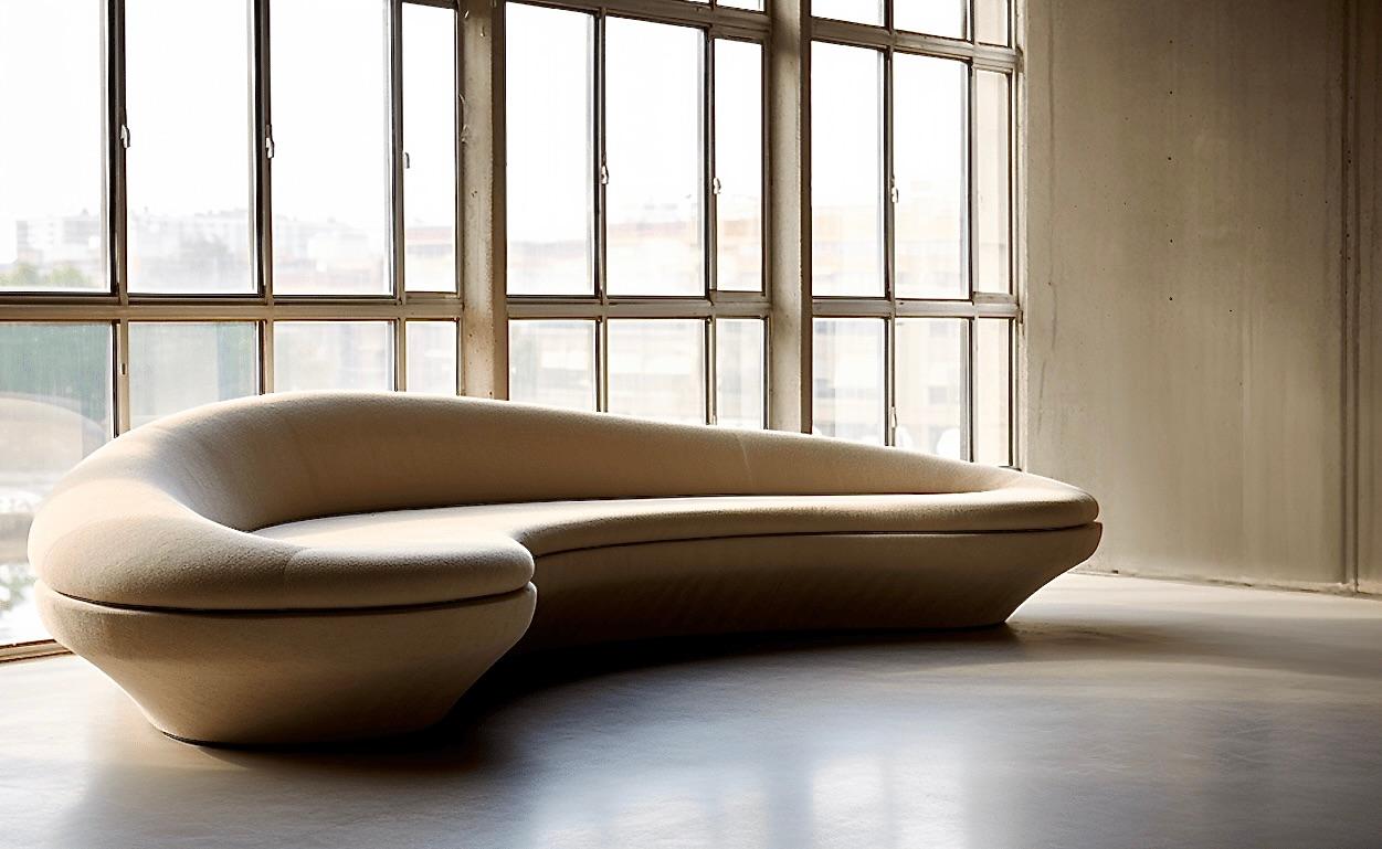 Le canapé Minimal Morphos est une fusion harmonieuse de simplicité et d'élégance sculpturale, conçu pour ceux qui apprécient le minimalisme raffiné. Ses courbes douces et asymétriques s'écoulent sans effort, créant un rythme visuel qui invite à la
