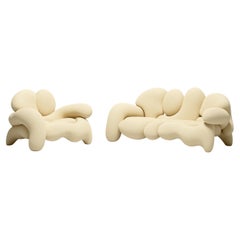Morphologica Cremefarbenes Sofa + Sessel aus Bouclé-Wolle von Misha Kahn