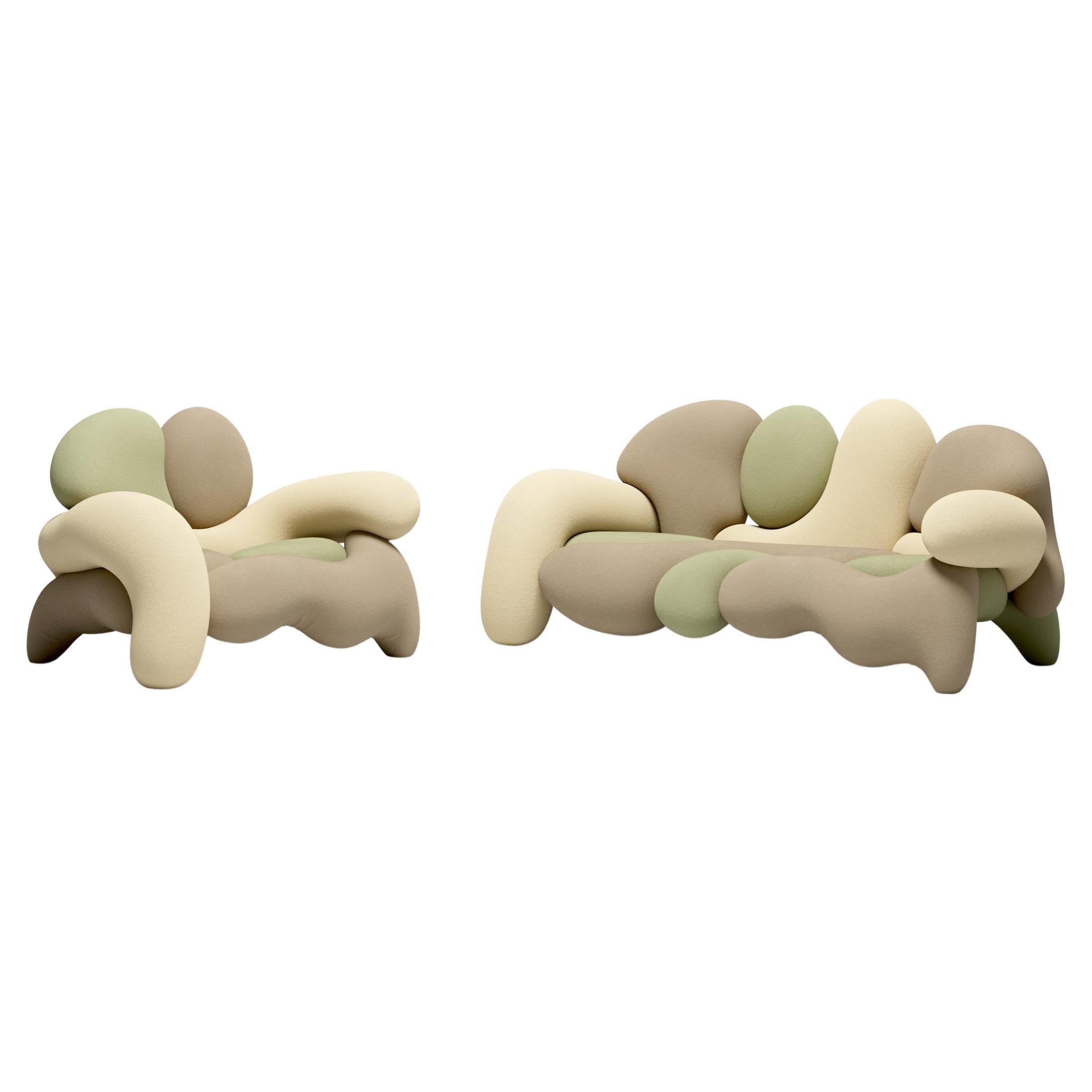 Morphologica Indiana Sofa + Armchair in Bouclé Wool by Misha Kahn