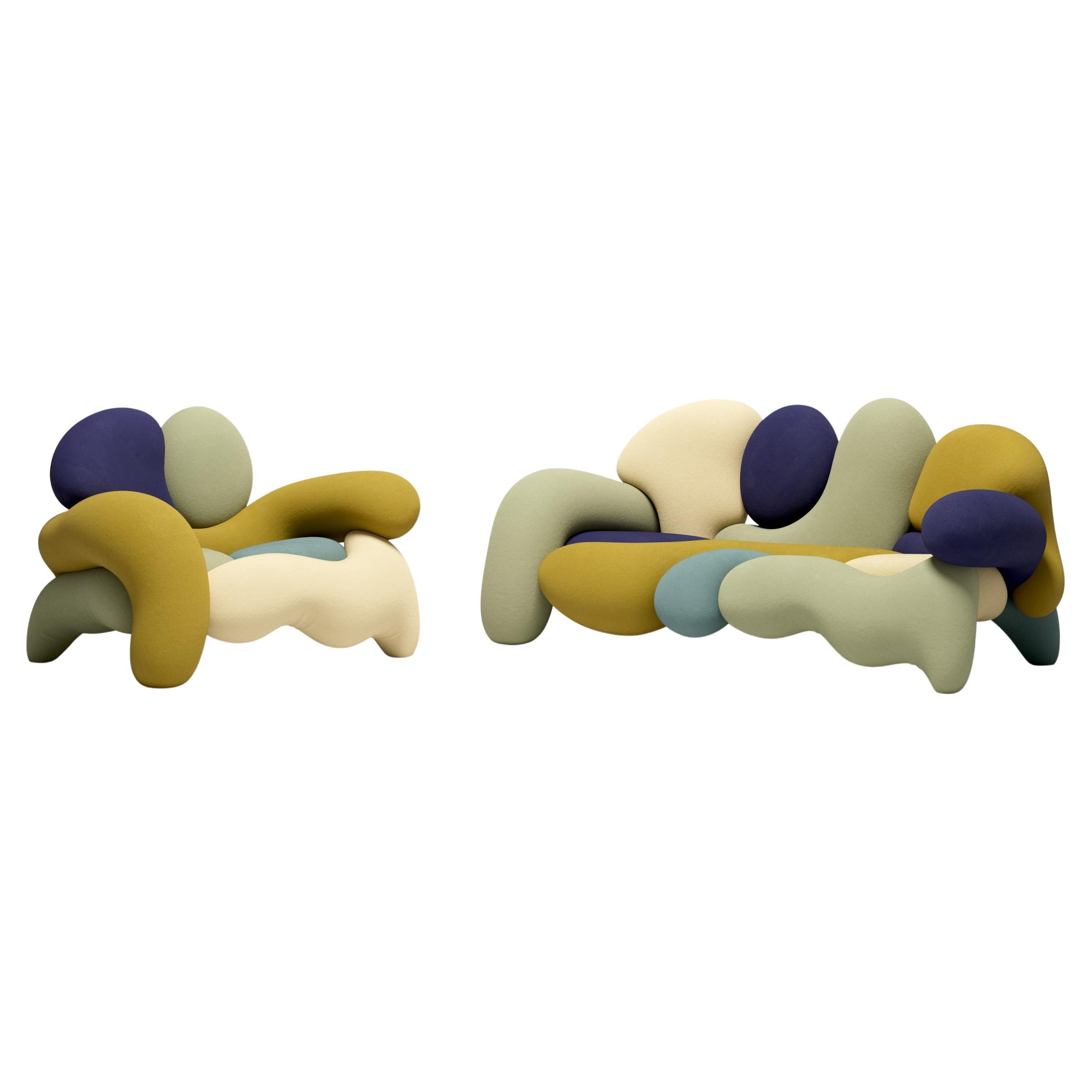 Morphologica Iowa Sofa + Armchair in Bouclé Wool by Misha Kahn