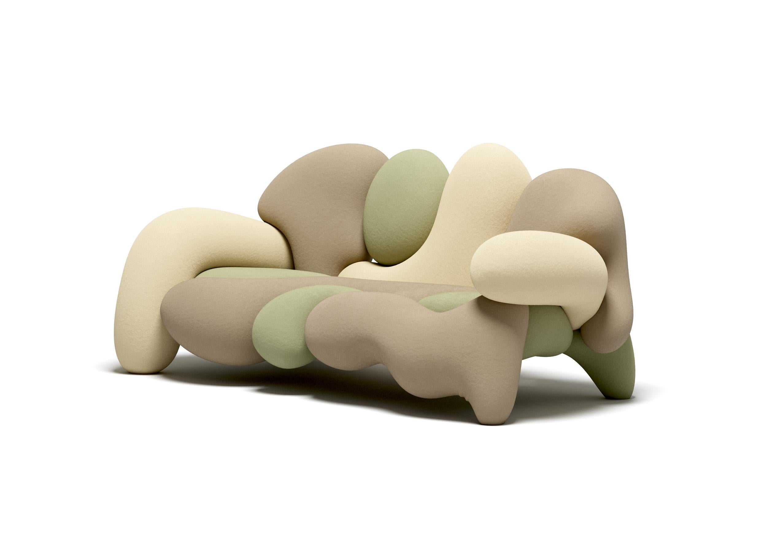 The Morphologica armchair and sofa manifest the need to rethink what it means to be radical. Designed by Misha Kahn in 2024 for Meritalia.

The Morphologica armchair and sofa, born from the collaboration between Meritalia and the groundbreaking