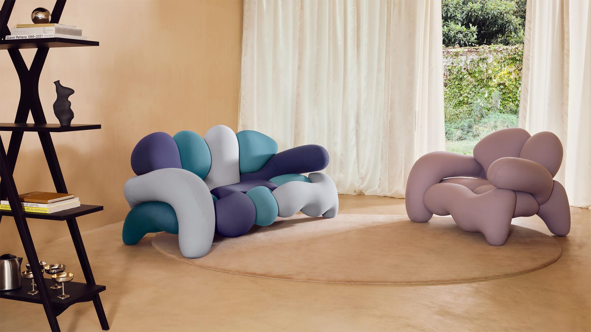 XXIe siècle et contemporain Canapé et fauteuil Michigan en laine bouclée par Misha Kahn en vente