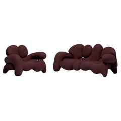 Morphologica Wine Sofa + Armchair in Bouclé Wool by Misha Kahn