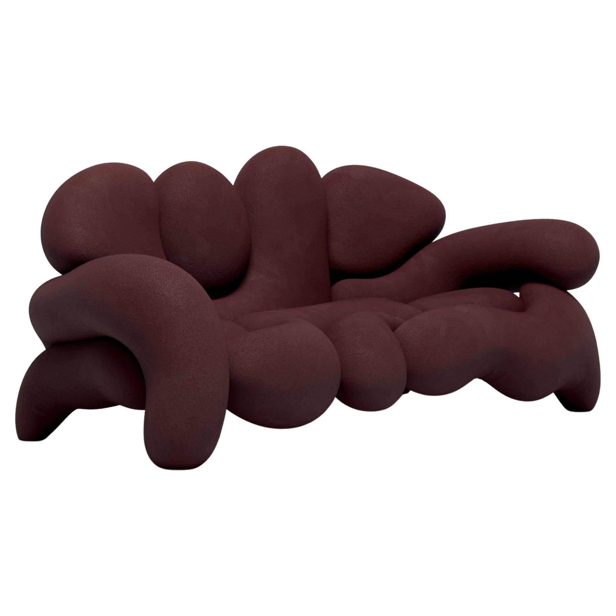 Morphologica Wine Sofa in Bouclé Wool by Misha Kahn