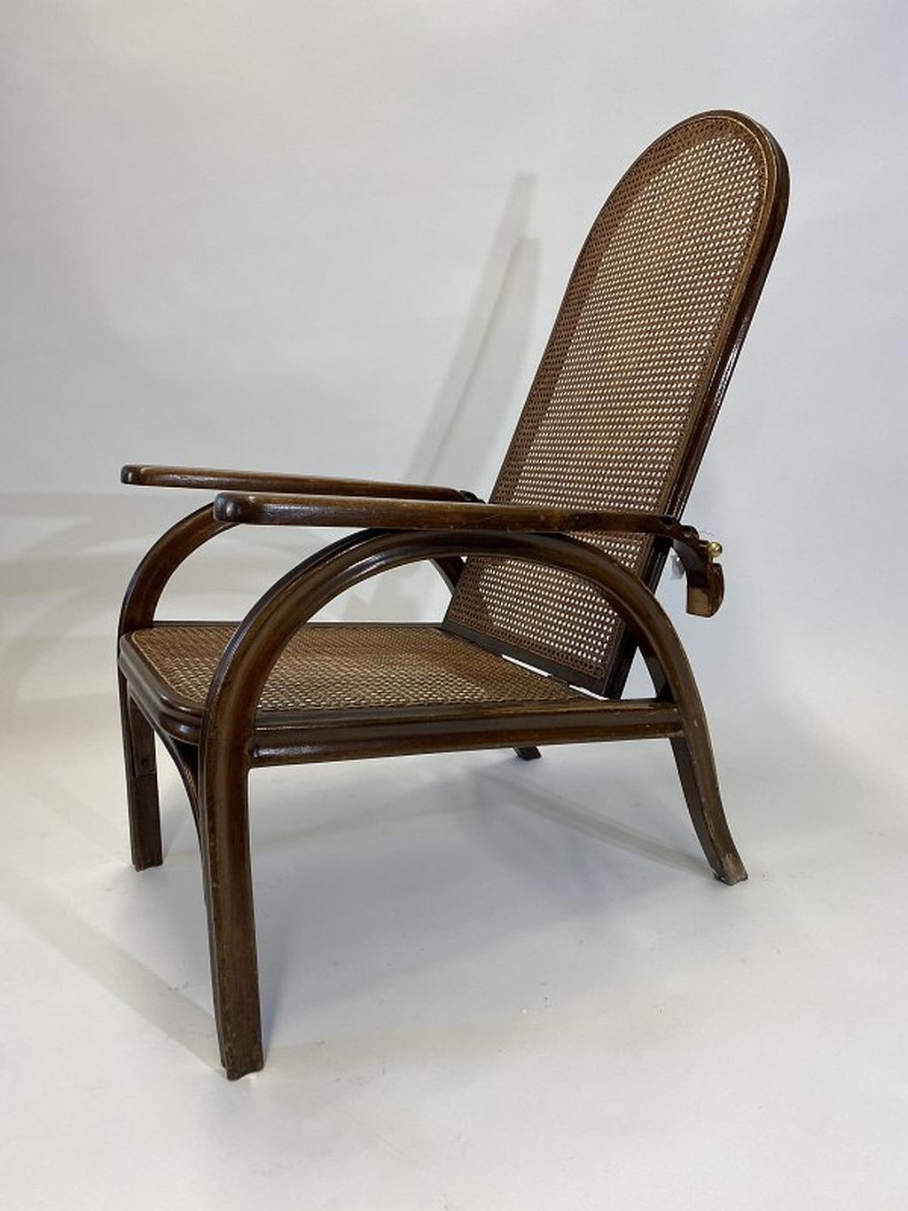 Rattan Morris Adjustable Chair No.6392 by Otto Prutscher for Thonet Austria For Sale