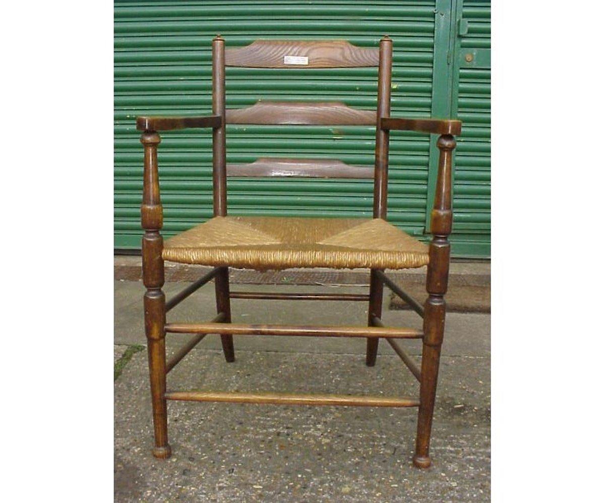 English Morris and Co. A Rare Arts and Crafts Ladder Back Rush Seat Armchair
