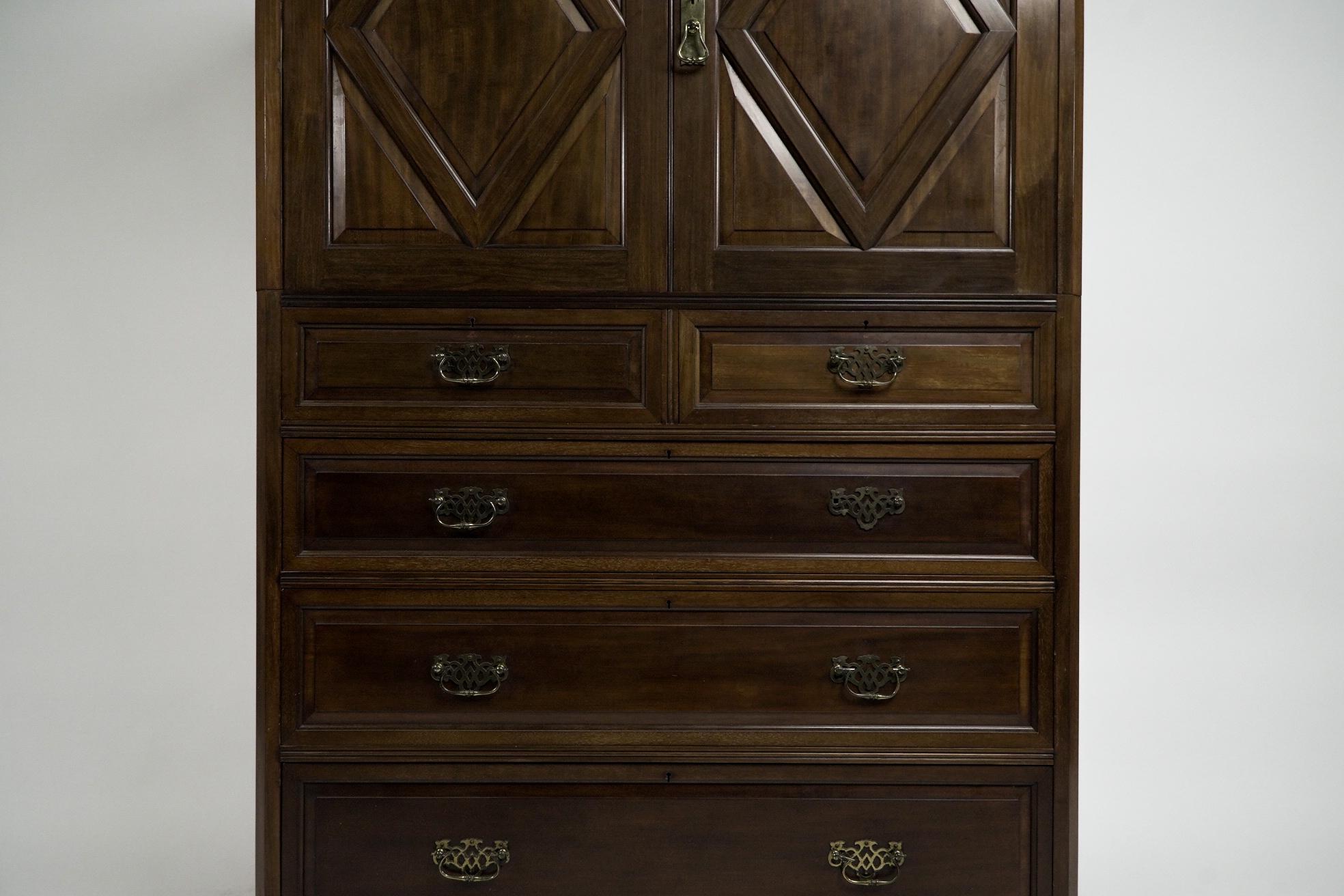 Morris & Co. An Aesthetic Movement Walnut tallboy with internal sliding drawers. For Sale 4