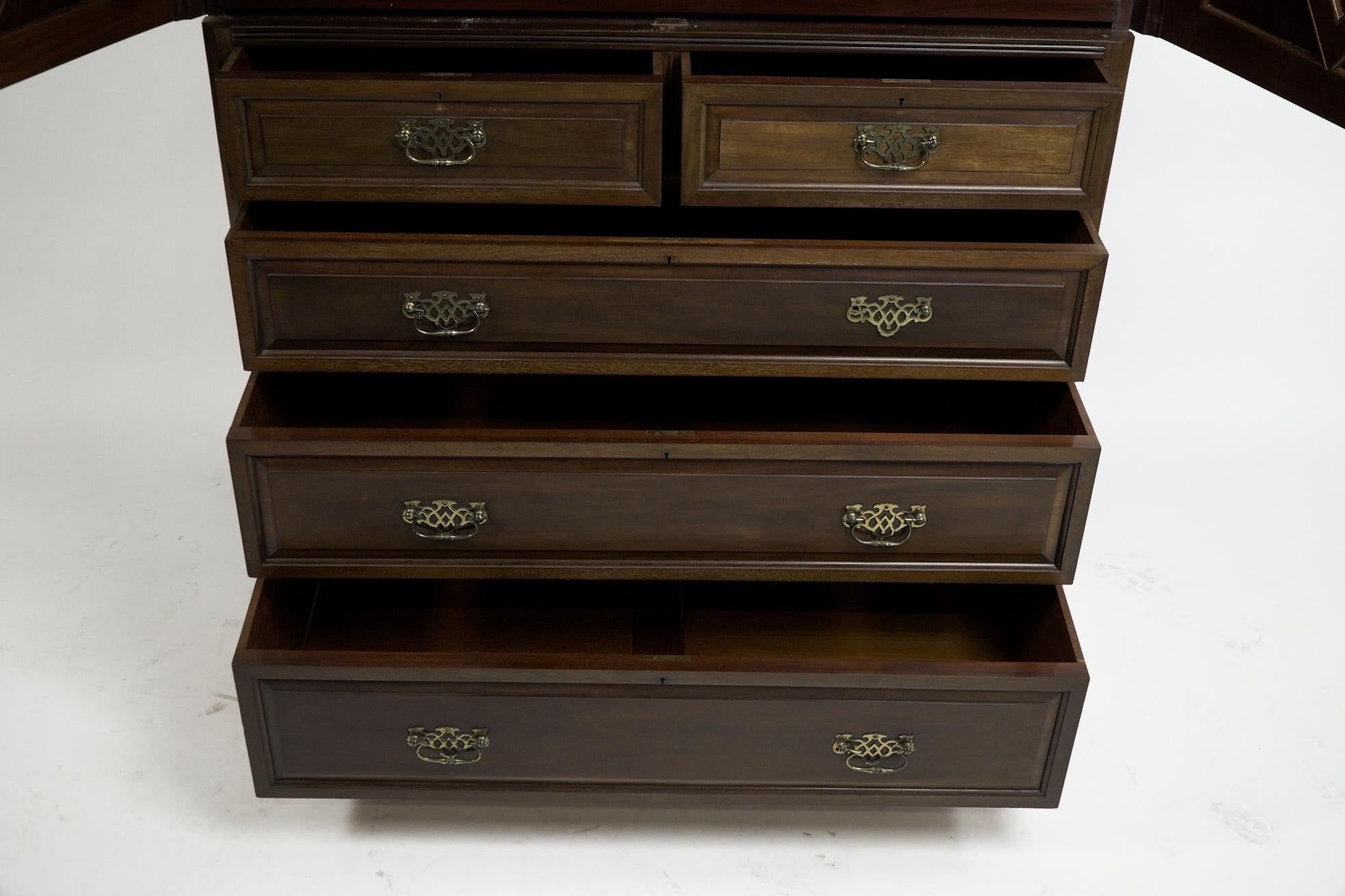 English Morris & Co. An Aesthetic Movement Walnut tallboy with internal sliding drawers. For Sale