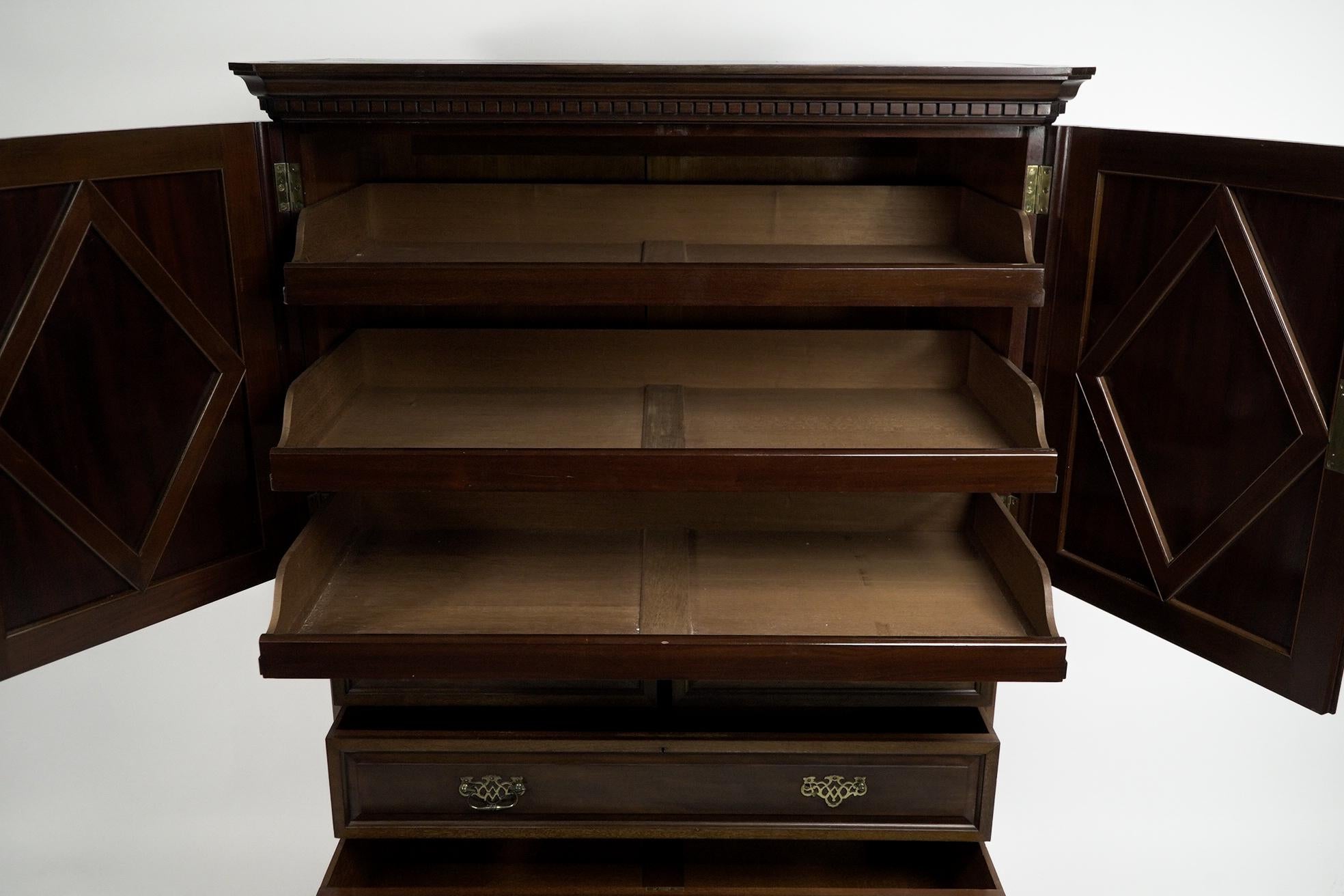 Morris & Co. An Aesthetic Movement Walnut tallboy with internal sliding drawers. In Good Condition For Sale In London, GB