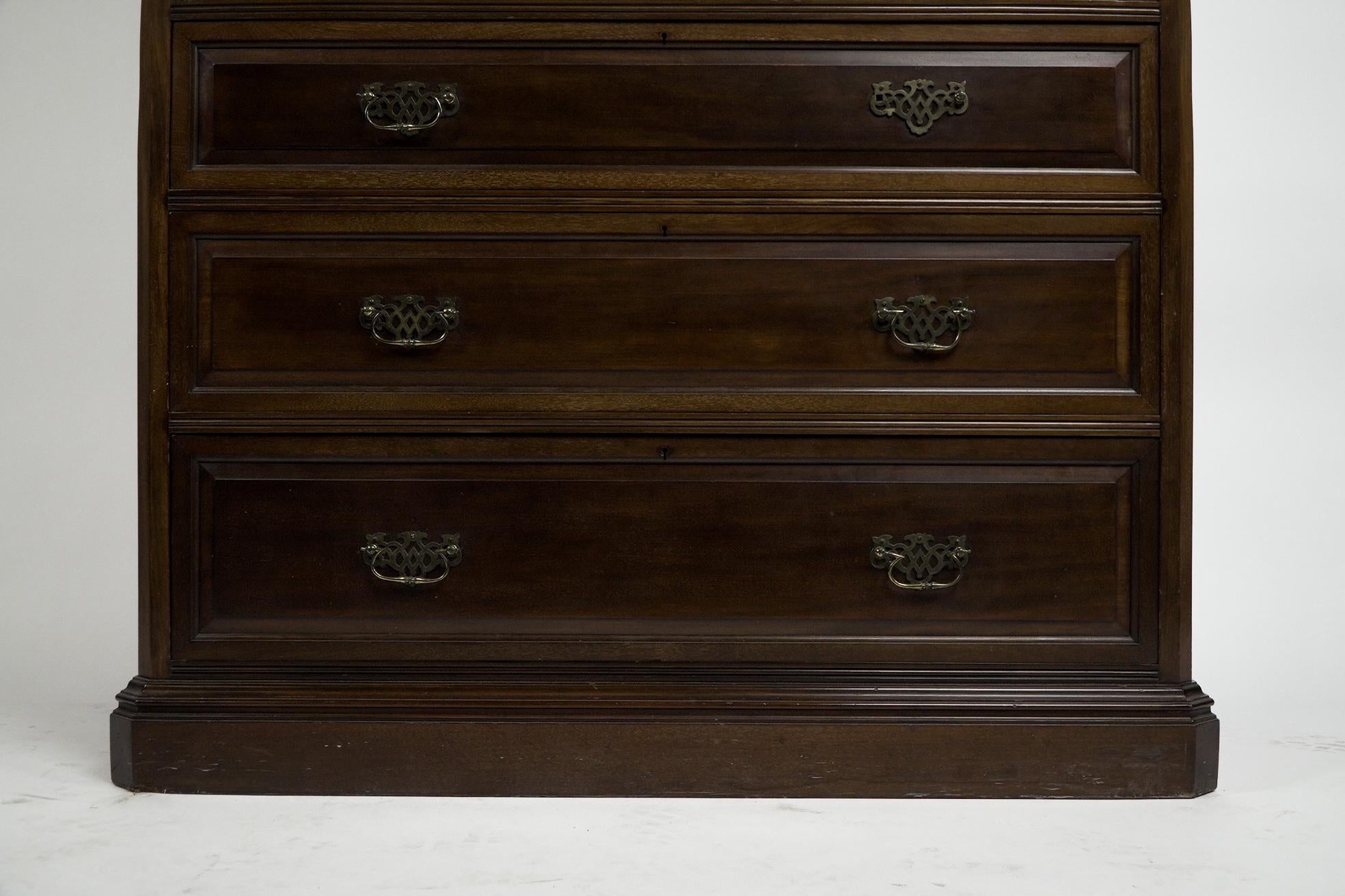 Morris & Co. An Aesthetic Movement Walnut tallboy with internal sliding drawers. For Sale 3