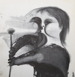 Child Blowing Dandelions, Surrealist Lithograph by Morris Broderson