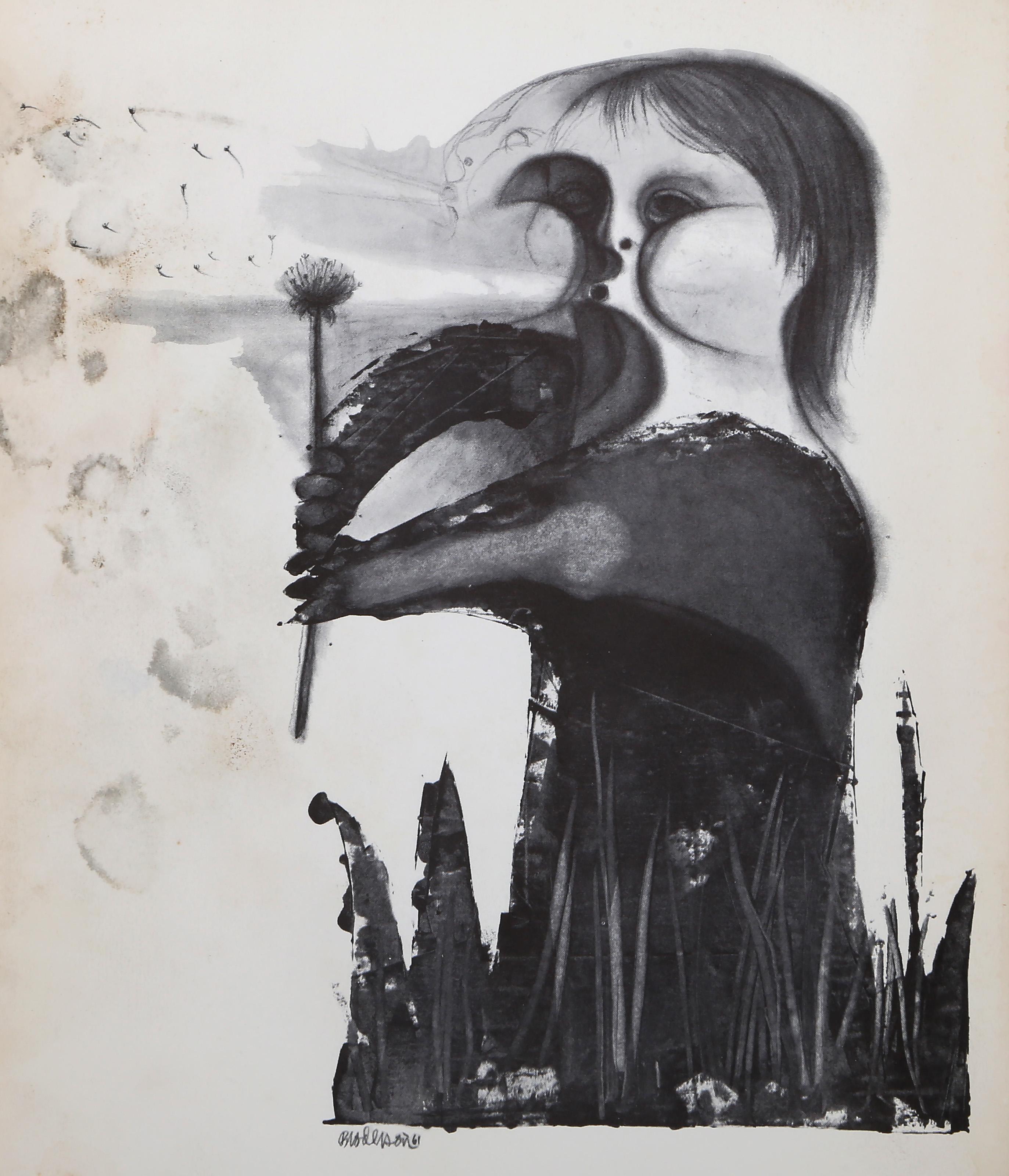Morris Broderson, American (1928 - 2011) - Child Blowing Dandelions, Portfolio:  The Atelier Portfolios, Number One: Morris Broderson, Year:  1961, Medium:  Lithograph, signed and dated in the plate lower left, Image Size:  10.5 x 6.75 inches, Size: