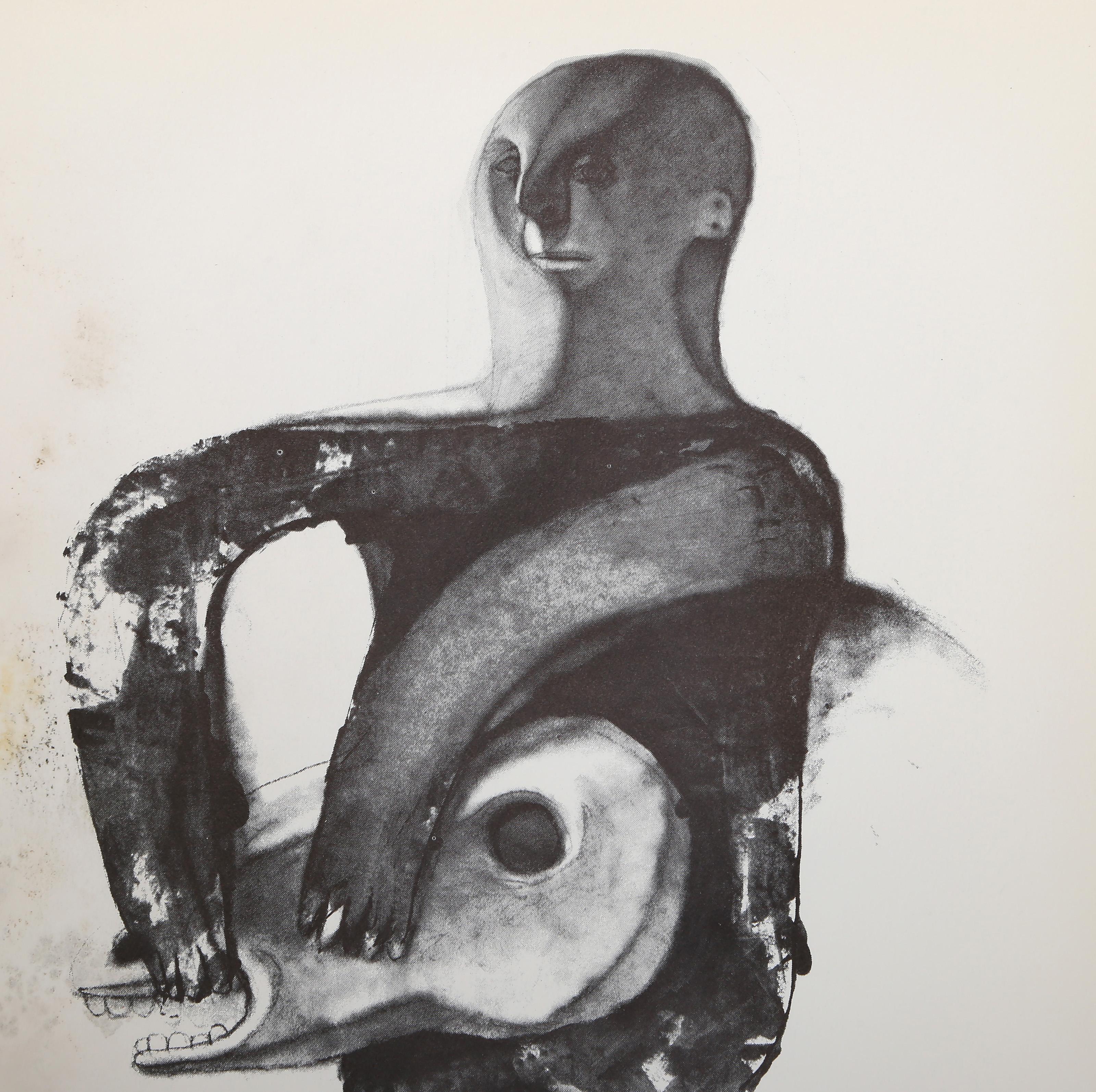 Peon Carrying Head of Bull, Surrealist Lithograph by Morris Broderson For Sale 1
