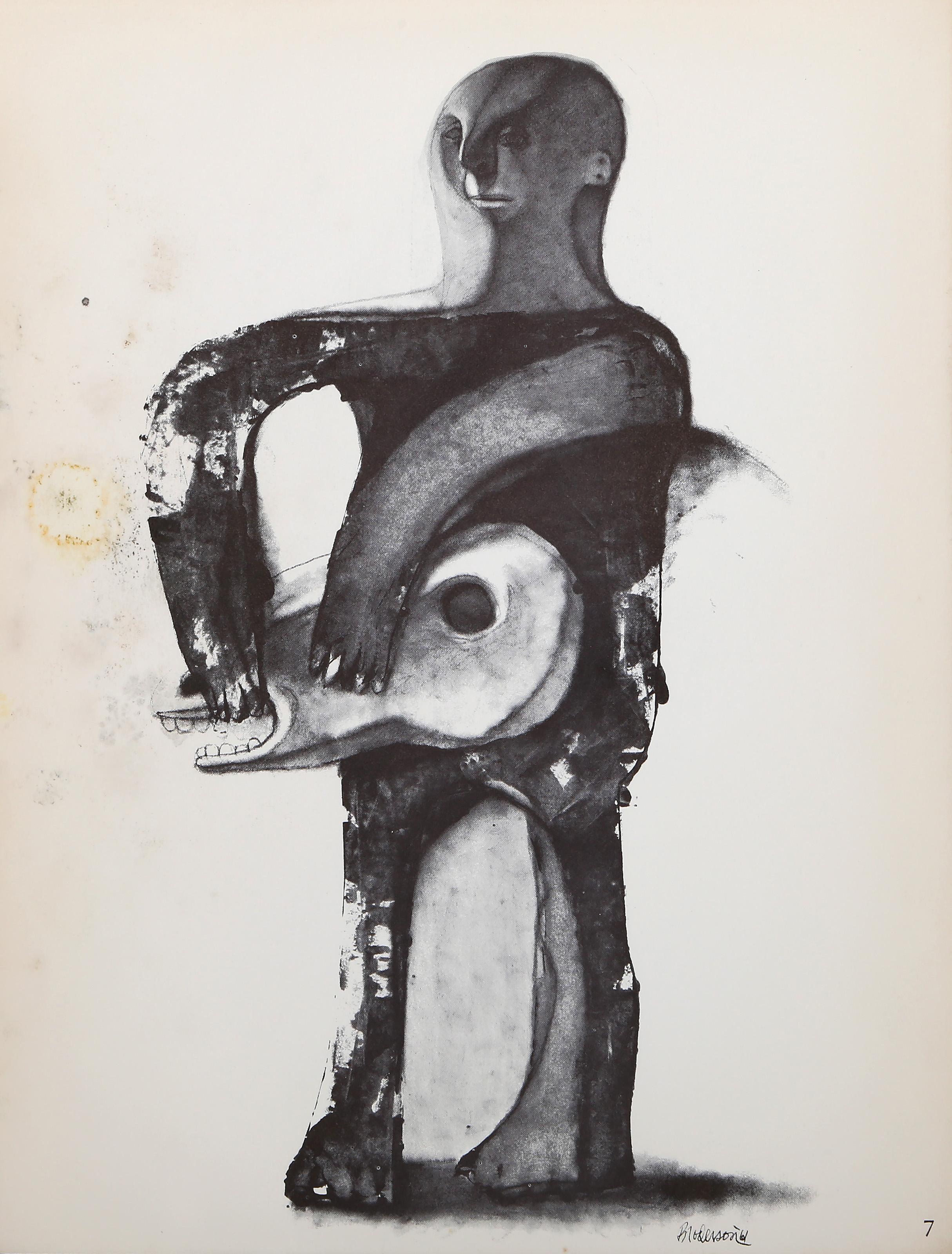 Peon Carrying Head of Bull, Surrealist Lithograph by Morris Broderson For Sale 2