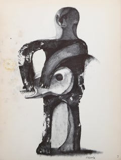 Peon Carrying Head of Bull, Surrealist Lithograph by Morris Broderson