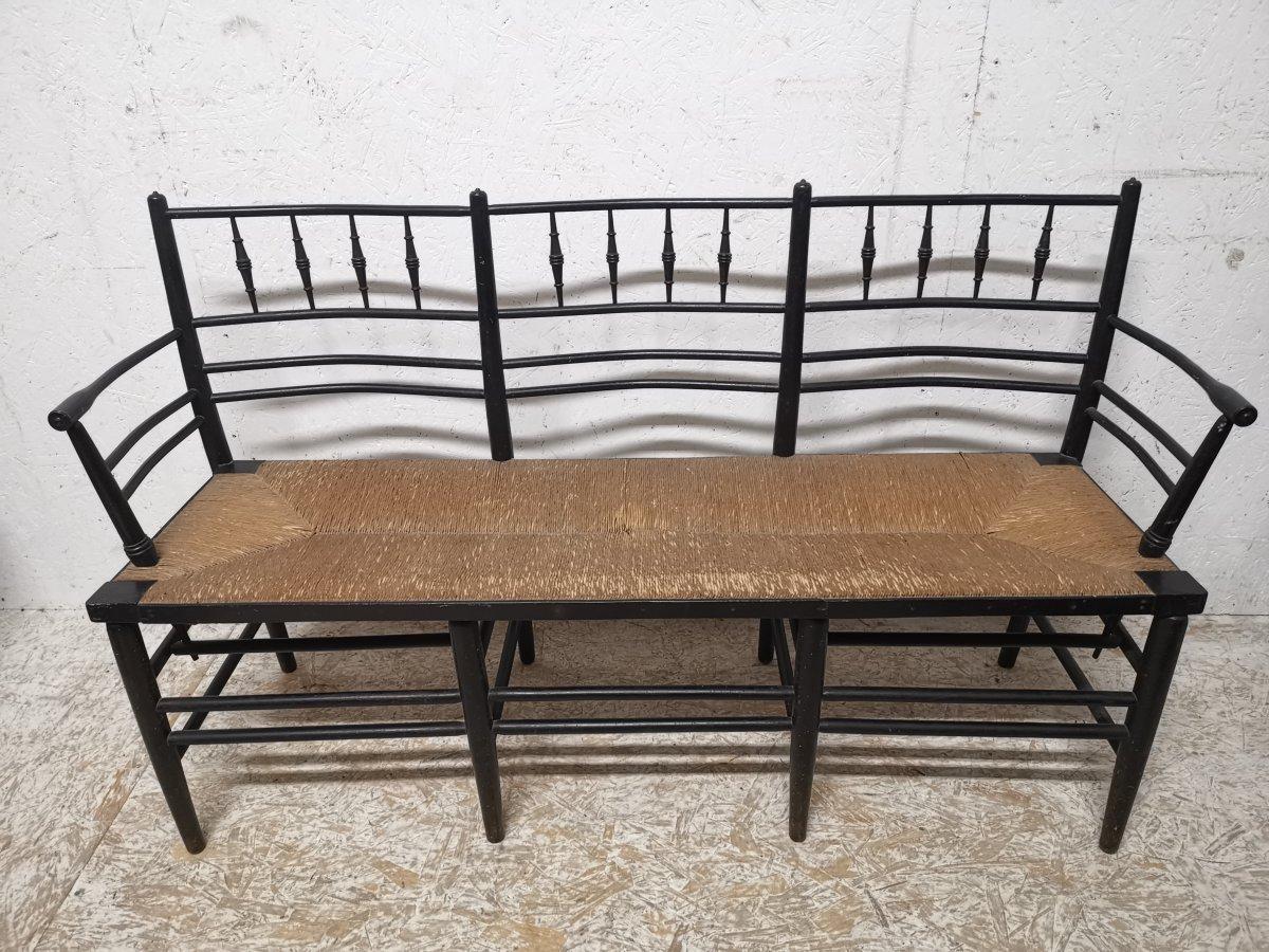Morris & Co. A rare and exceptional, museum quality ebonised Sussex three seat settee.
This is by far the very best example of this type of Sussex settee I have ever seen, and I dare to say probably to ever come onto the market.
They were made in
