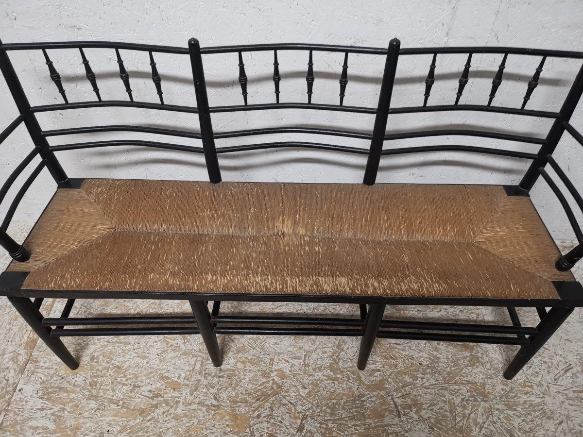 Arts and Crafts Morris & Co. an Arts & Crafts Museum Quality Ebonised Sussex Three-Seat Settee