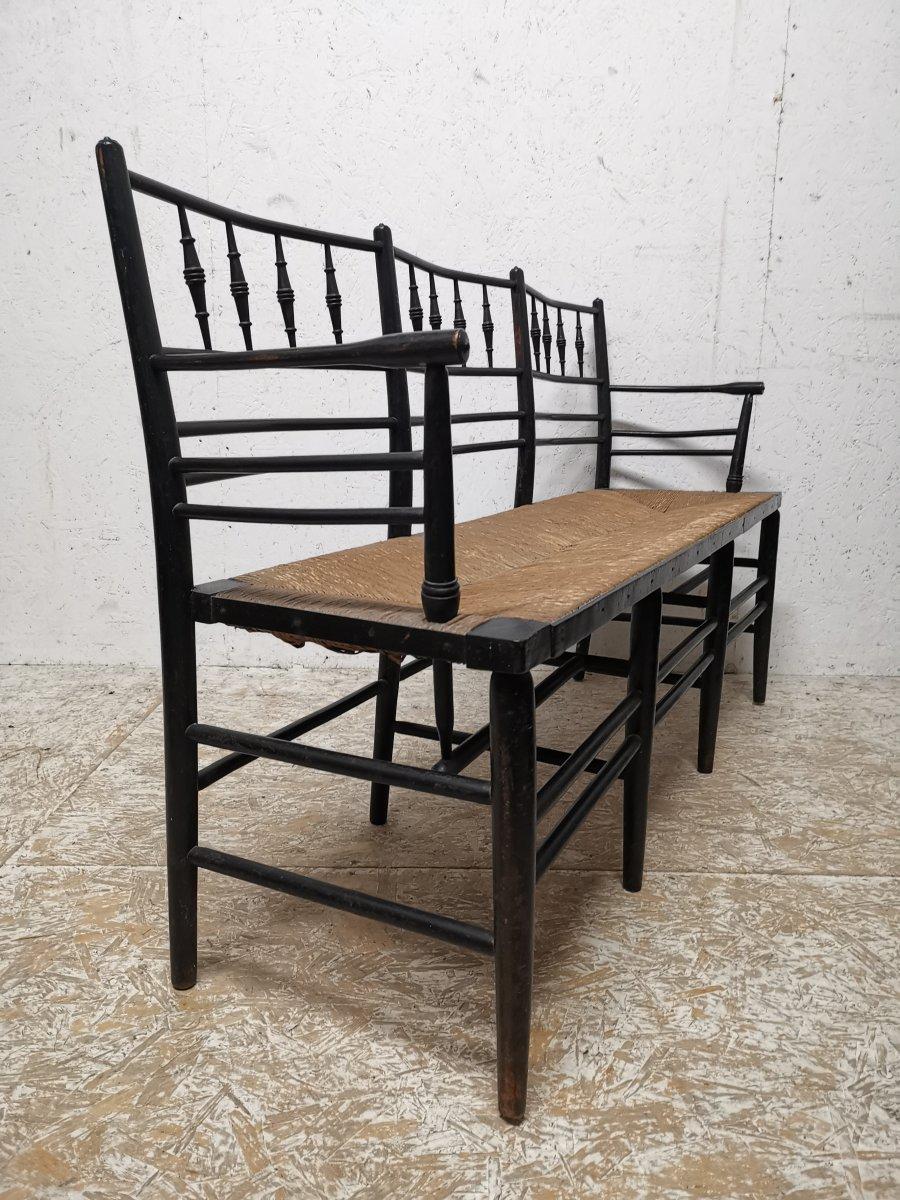 Hand-Crafted Morris & Co. an Arts & Crafts Museum Quality Ebonised Sussex Three-Seat Settee