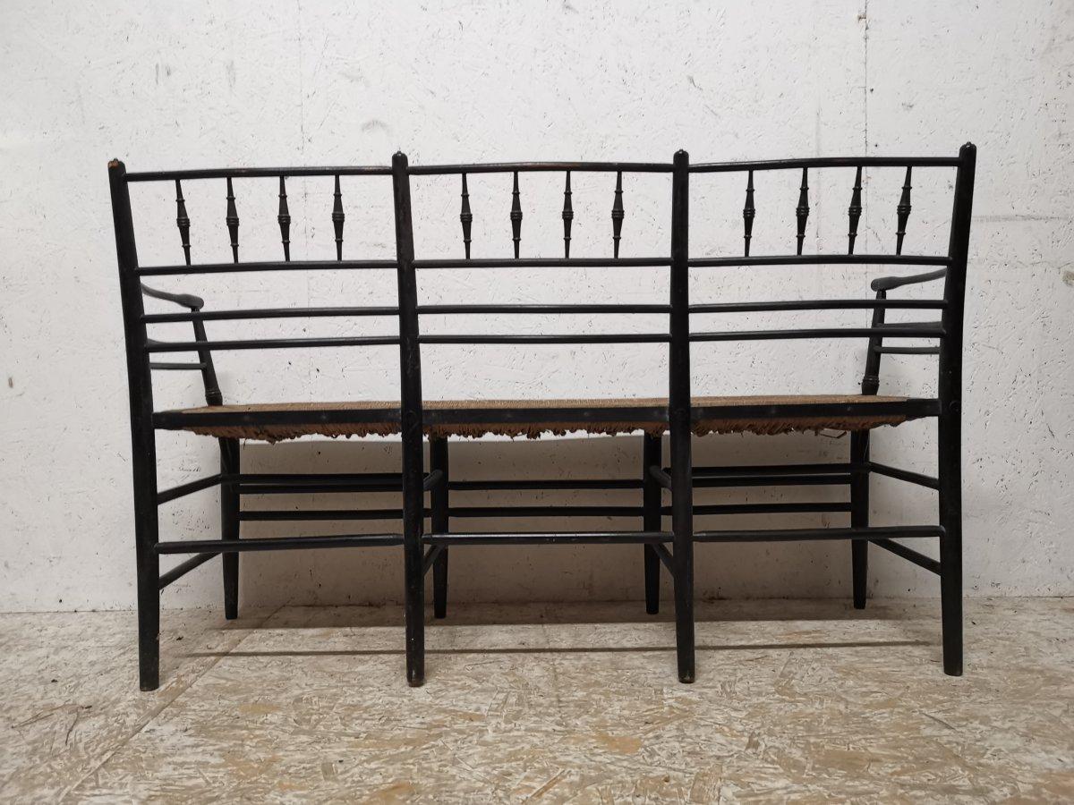 Late 19th Century Morris & Co. an Arts & Crafts Museum Quality Ebonised Sussex Three-Seat Settee