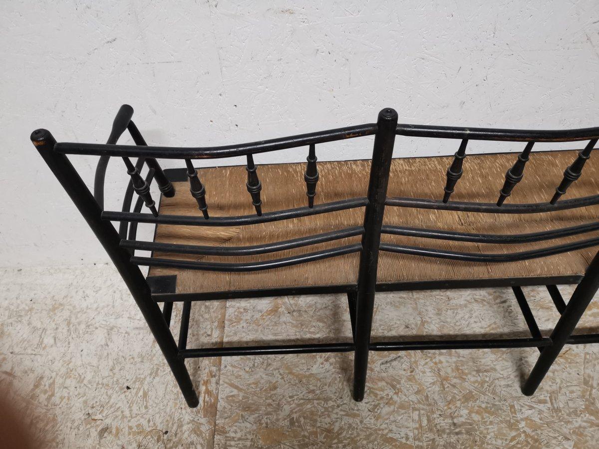 Rush Morris & Co. an Arts & Crafts Museum Quality Ebonised Sussex Three-Seat Settee