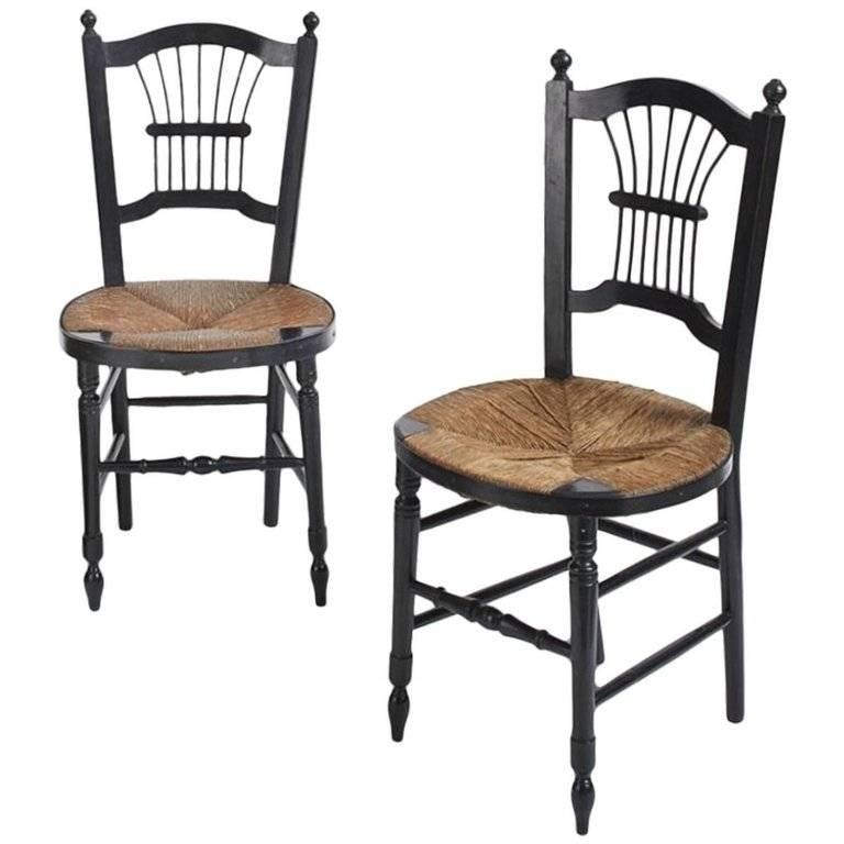 Morris and Co. a single ebonised rush-seat Sussex side chair designed by Daniel Gabriel Rossetti in original condition with original rush.
We are happy to have the seat re rushed and restored if required.
The one on the left has now sold.