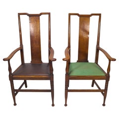 Morris & Co. Arts & Crafts Oak Dining Armchairs, Designed in Shaw’s Offices