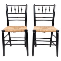 Morris & Co attr to Philip Webb. Aesthetic Movement pair rush seat Sussex chairs
